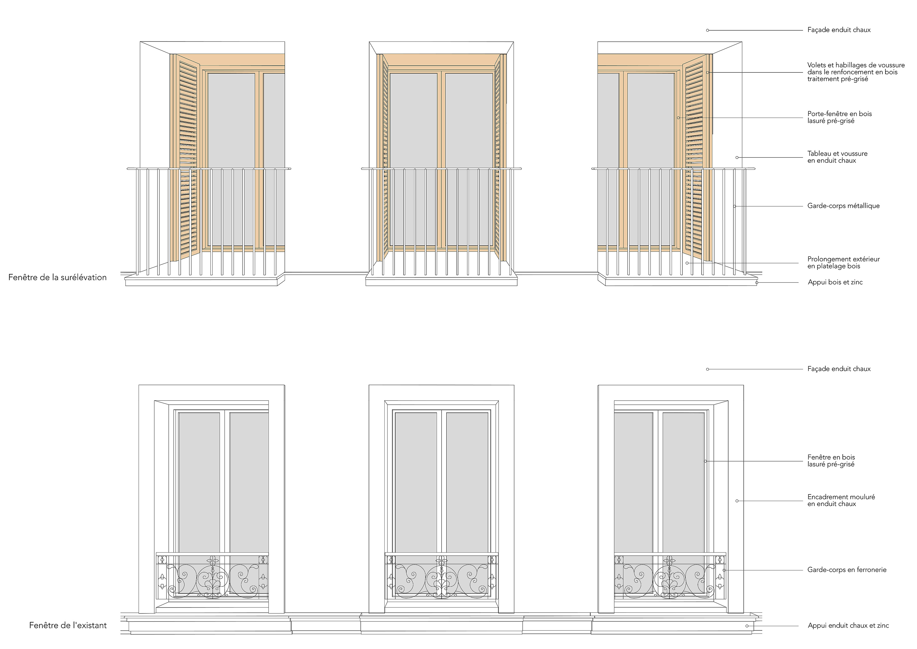 25 logements en restructuration et extension à Paris XIIe - Typologie des fenêtres en surélévation