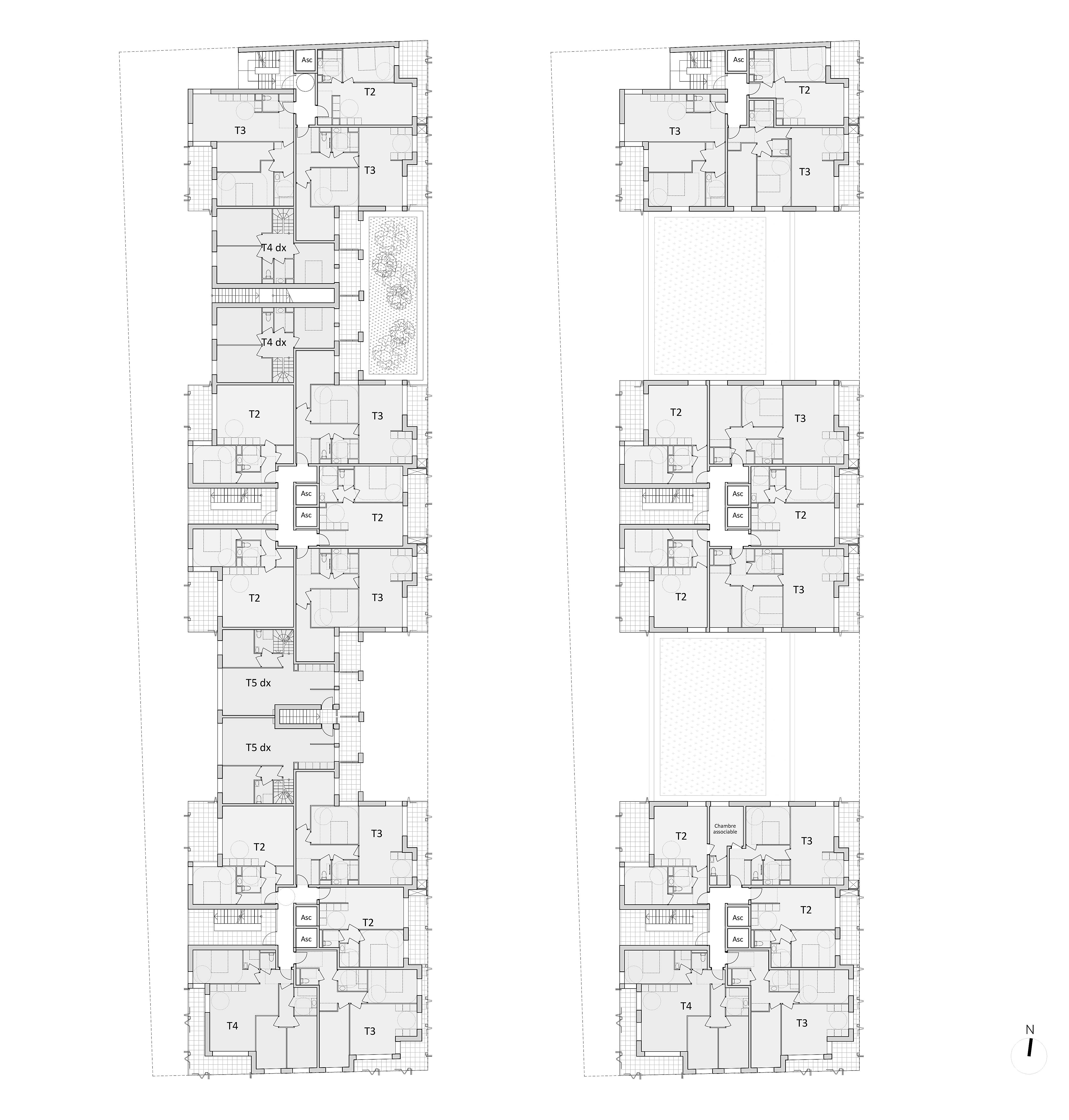 110 logements bois-paille à Paris ZAC Python Duvernois - Plans d'étages