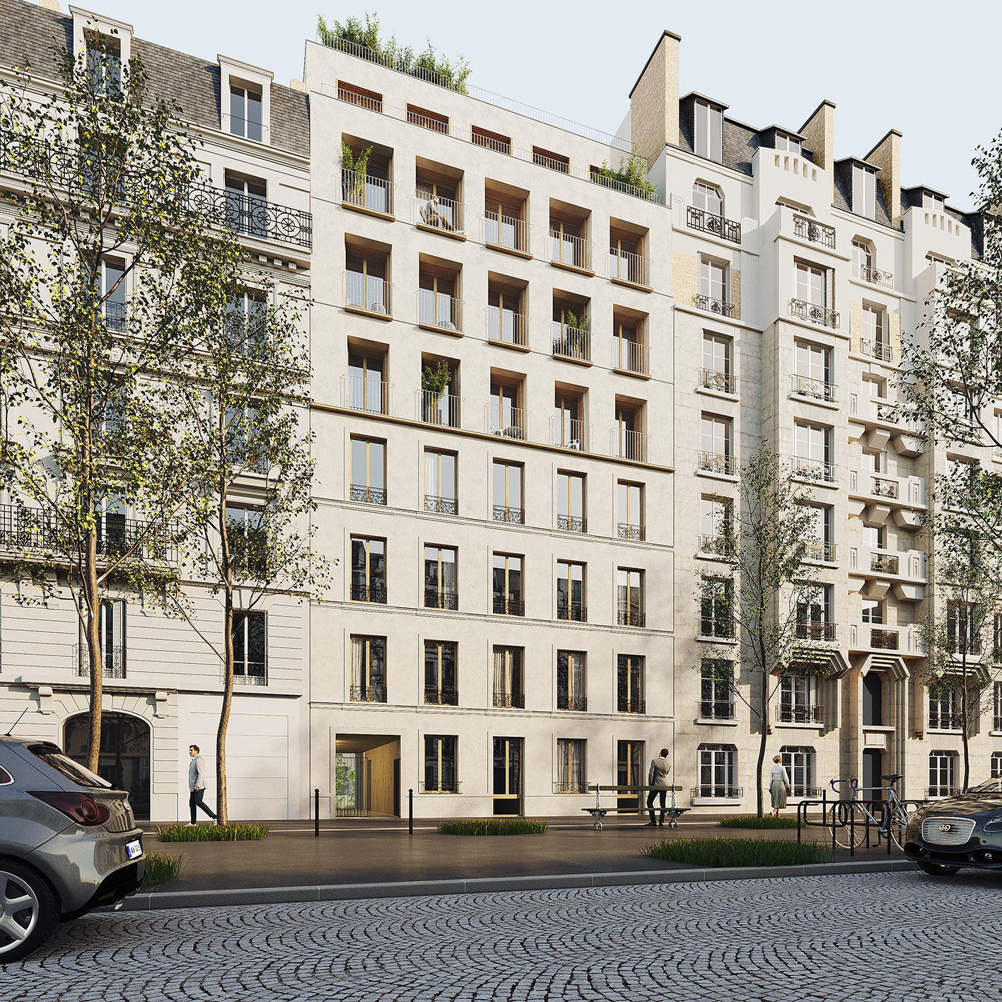 25 logements en restructuration et extension à Paris XIIe - Vue de la surélévation sur l'avenue du Bel air